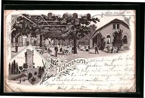 Lithographie Hameln, Gasthaus Finkenborn, Klüt-Turm