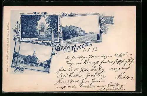 AK Trebbin, Bahnhof, Bismarck-Denkmal, Marktplatz