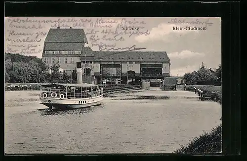 AK Klein-Machnow, Schleuse mit Dampfer