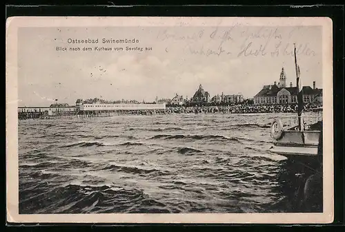 AK Oseseebad Swinemünde, Blick auf das Kurhaus vom Seesteg aus