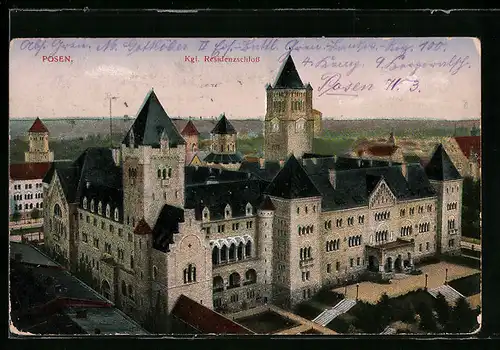 AK Posen, Kgl. Residenzschloss aus der Vogelschau