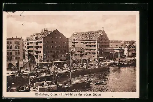 AK Königsberg i. Pr., Hafenbild an der grünen Brücke