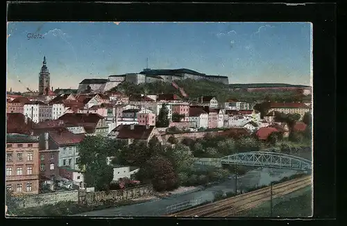 AK Glatz, Ortsansicht mit Festung