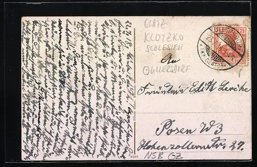 AK Glatz, Ortsansicht mit Festung