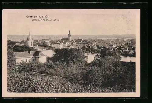 AK Crossen / Krosno Odrz, Ortsansicht via Blick von Wilhelmshöhe