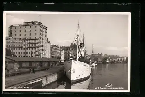 AK Malmö, Hafenpartie mit Segelschiff