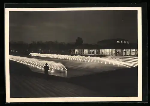 AK Stuttgart, Reichsgartenschau, 1939, Nachtstimmung bei den Wasserspielen
