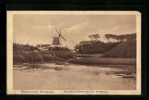AK Norderney, Napoleonschanze mit der Windmühle