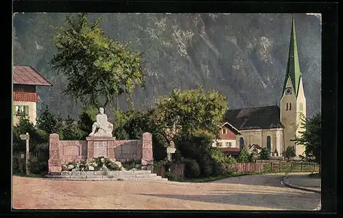 AK Bayrischzell, Kriegerdenkmal, Kirche