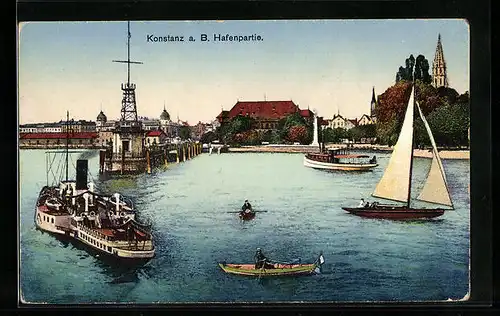 AK Konstanz a. B., Hafenpartie mit Dampfer