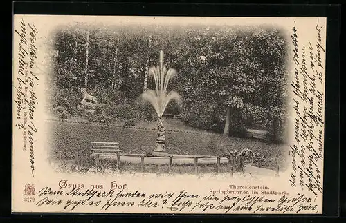 AK Hof, Theresienstein, Springbrunnen im Stadtpark
