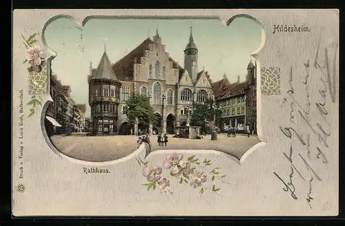 AK Hildesheim, Rathaus mit Brunnen, Passepartout