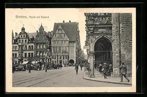 AK Bremen, Markt mit Roland