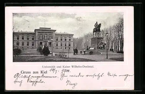 AK Kiel, Universität und Kaiser Wilhelm-Denkmal