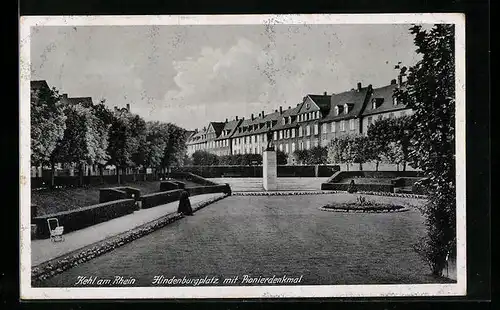AK Kehl a. Rhein, Hindenburgplatz mit Pionierdenkmal