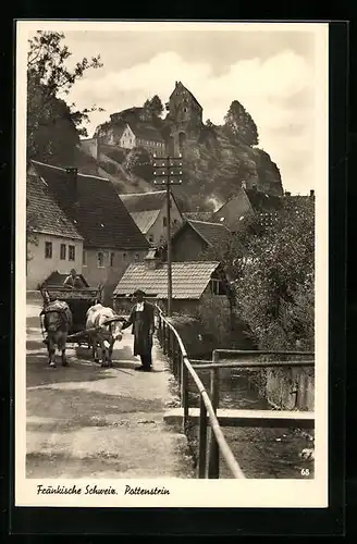 AK Pottenstein /Fränkische Schweiz, Kühe ziehen Karren