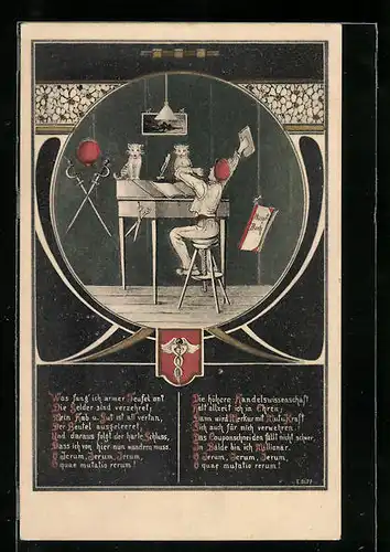 AK Armer Student am Schreibtisch, studentische Szene