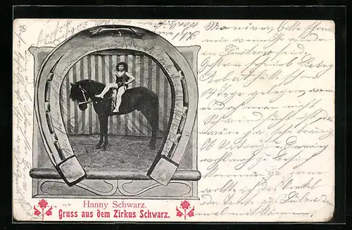 AK Zirkus Schwarz, Hanny Schwarz auf ihrem Pferd