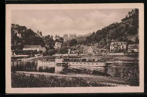 AK Rathen, Dampfer Riesa auf der Elbe