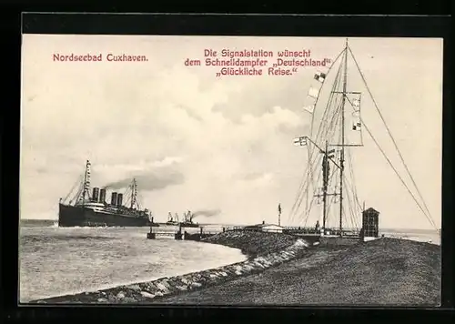 AK Cuxhaven, Passagierschiff Deutschland passiert die Signalstation