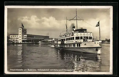 AK Friedrichshafen a. B., Bodensee-Motorschiff Ravensburg läuft aus