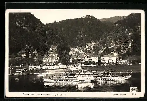 AK Schmilka, Luxusdampfer Dresden mit Blick auf Schmilka