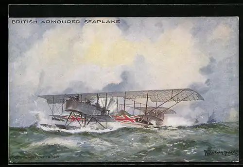 Künstler-AK British Armoured Seaplane, Wasserflugzeug