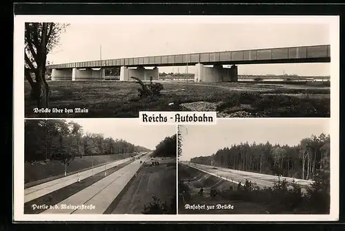 AK Reichs-Autobahn, Mainbrücke, Partie von der Mainzerstrasse, Anfahrt zur Brücke