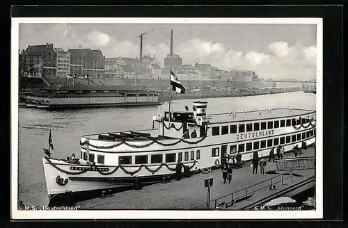 AK Bremen, Dampferanlegestelle an der Kaiserbrücke mit Dampfer SMS Deutschland