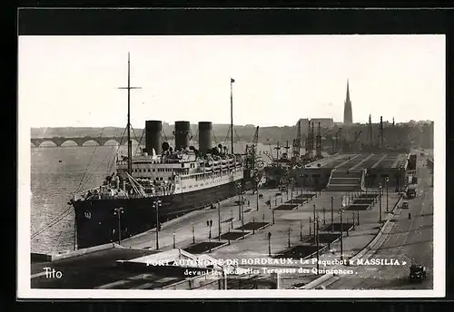 AK Bordeaux, Hafenpartie mit Passagierschiff Massilia