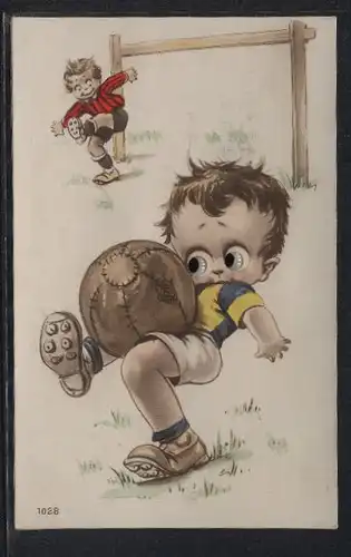 Glasaugen-AK Kleiner Junge beim Fussballspiel