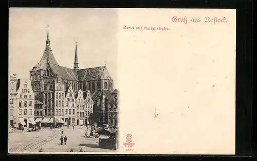 AK Rostock, Markt mit Marienkirche