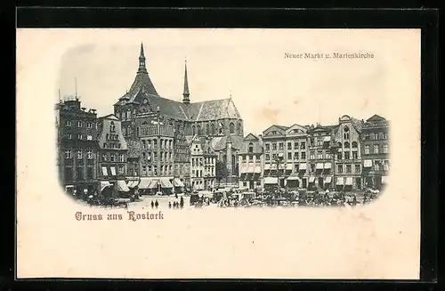 AK Rostock, Neuer Markt u. Marienkirche