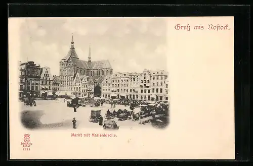 AK Rostock, Markt mit Marienkirche