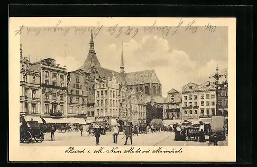 AK Rostock i. M., Neuer Markt mit Marienkirche