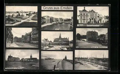 AK Emden, Fürbringerbrunnen, Aussenhafen, Rathaus, Delft
