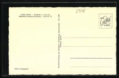 AK Bödefeld /Hochsauerland, Gasthof und Pension Haus Fehr, Innenansicht