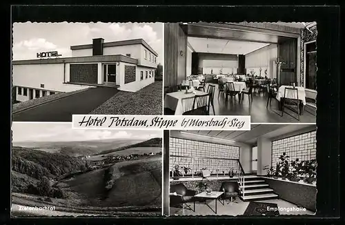 AK Morsbach - Stippe, Hotel Potsdam, Innenansichten Gastraum und Empfangshalle