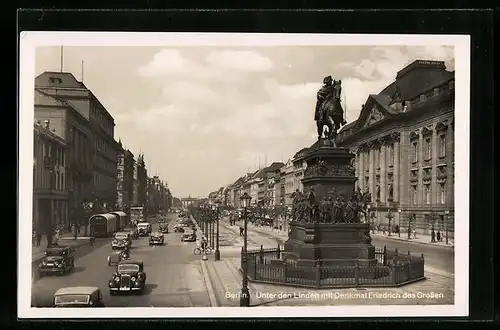 AK Berlin, Unter den Linden mit Denkmal Friedrich des Grossen