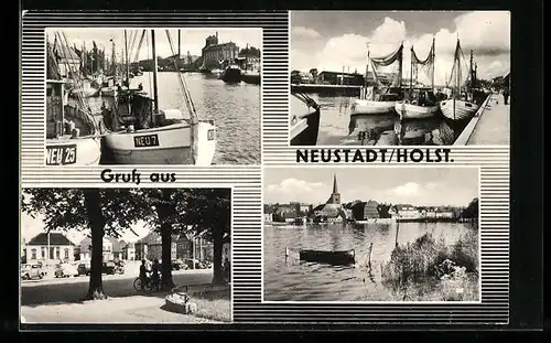 AK Neustadt /Holst., Strassenpartie mit Bäumen, Uferpartien