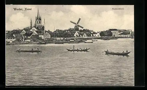 AK Werder /Havel, Mühlenblick mit Kirche