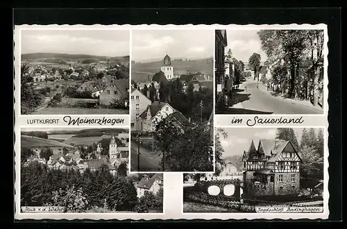 AK Meinerzhagen, Panoramaansicht, Blick v.d. Wahr, Jagdschloss Badinghagen