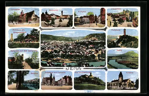 AK Jena, Restaurant auf dem Landgrafen, Volkshaus mit Lesehalle, Jenzig