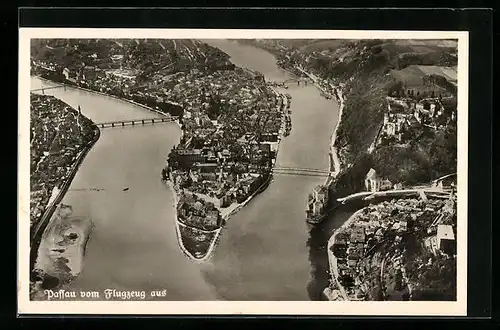 AK Passau, Gesamtansicht vom Flugzeug aus