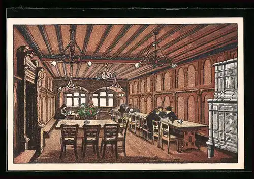 Künstler-AK Wil, Brauerei Hof, Abteistube