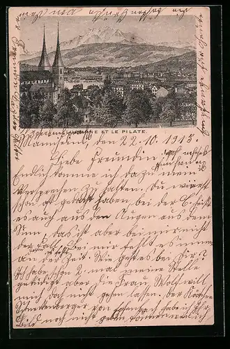 Lithographie Luzern, Panorama et le Pilate