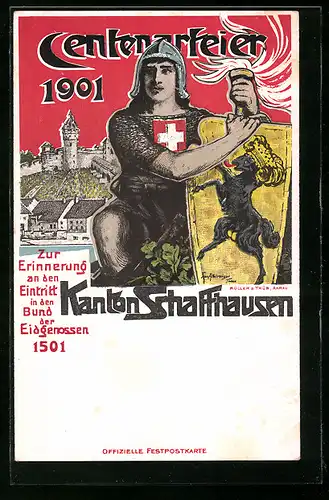 Künstler-Lithographie Schaffhausen, Centenarfeier 1901 - Eintritt in den Bund der Eidgenossen 1501