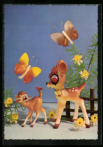 AK Bambi mit Schmetterlingen