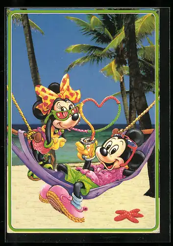AK Micky und Minnie Maus am Strand