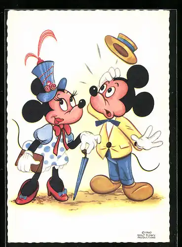 AK Micky Maus und Minnie in eleganter Kleidung